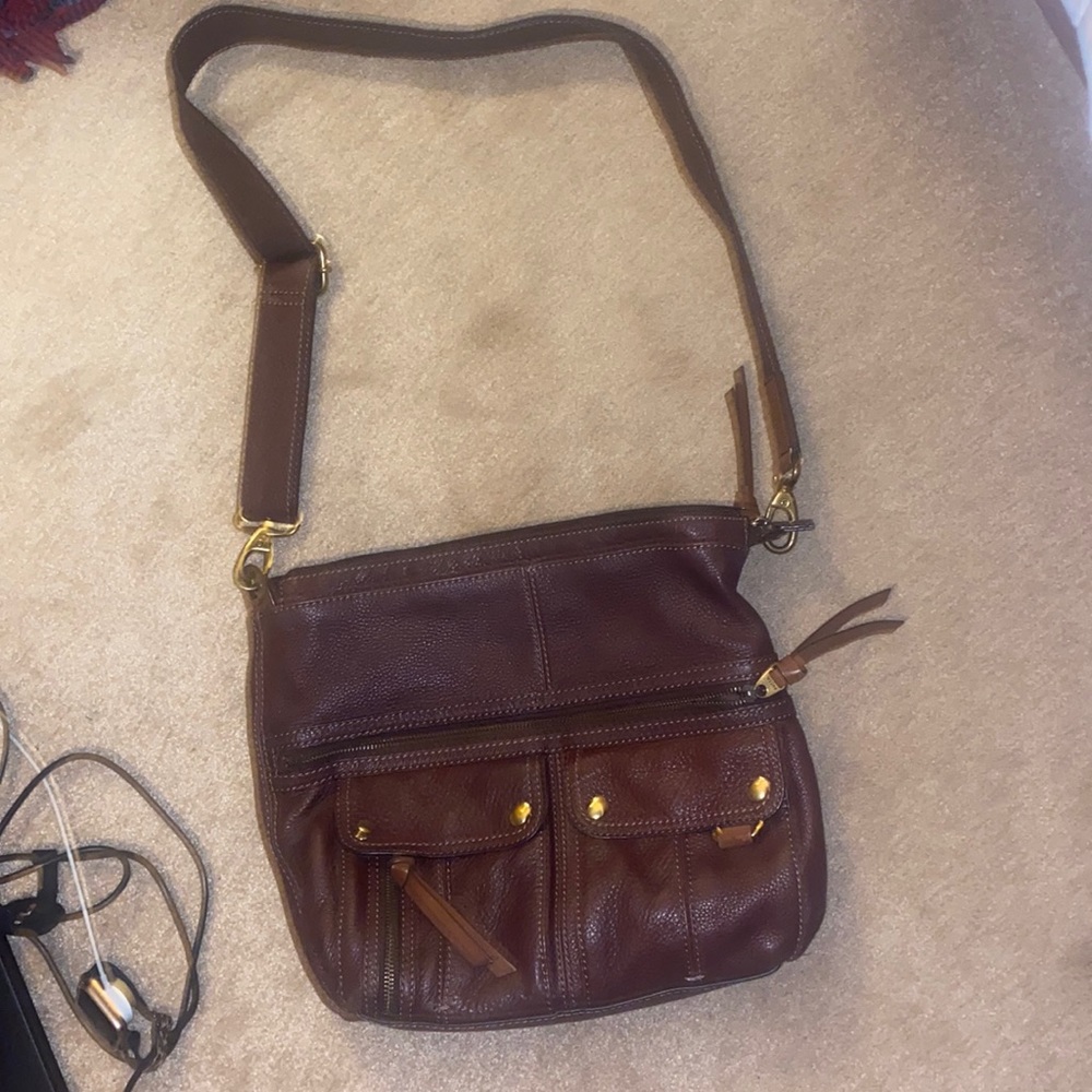 Fossil brown leather crossbody bag